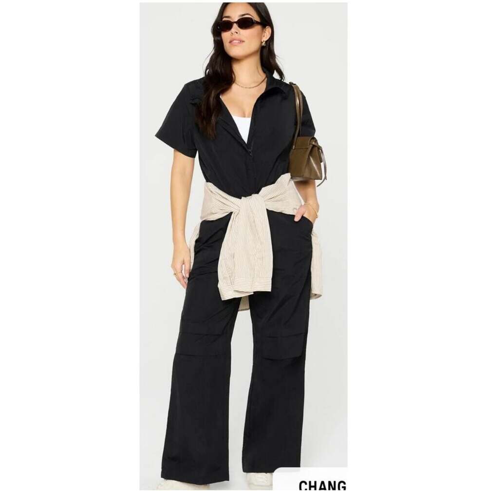 Fabletics Black Utility Jumpsuit with Wide-Leg Design 2XL
